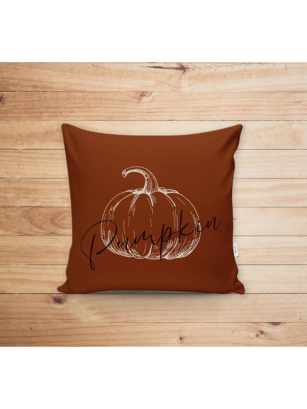 Karışık Çift Taraf Baskılı Kadife Doku Sonbahar Ve Kabak Desenli Kırlent Kılıfı-1