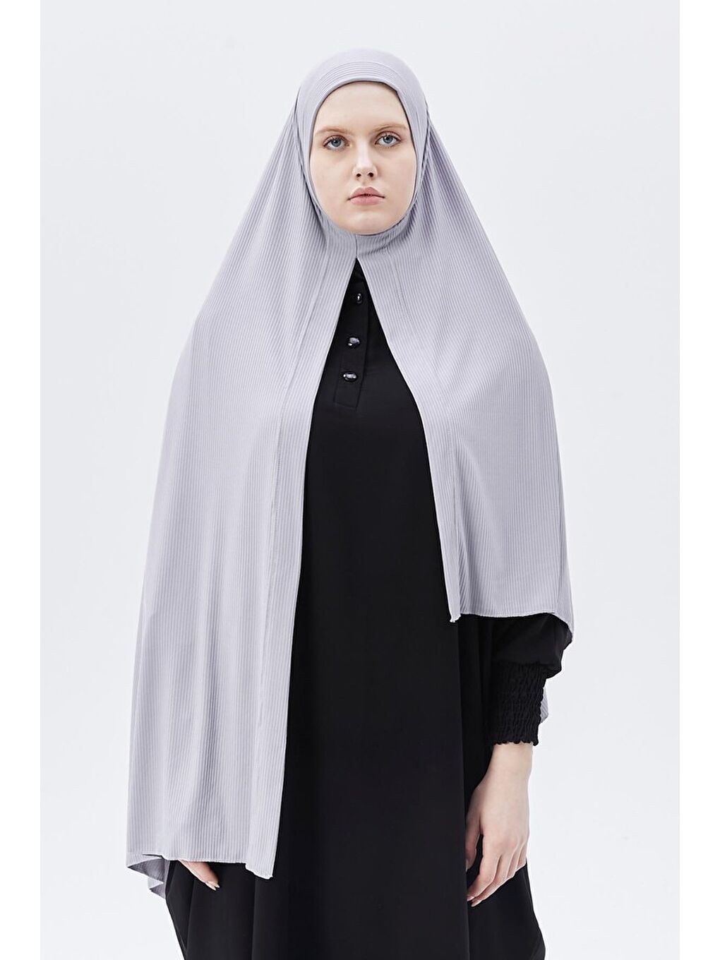 Gri Hazır Pratik Geçmeli Lüks Organik Çizgili Kaşkorse Şal Çapraz Hizalı-1