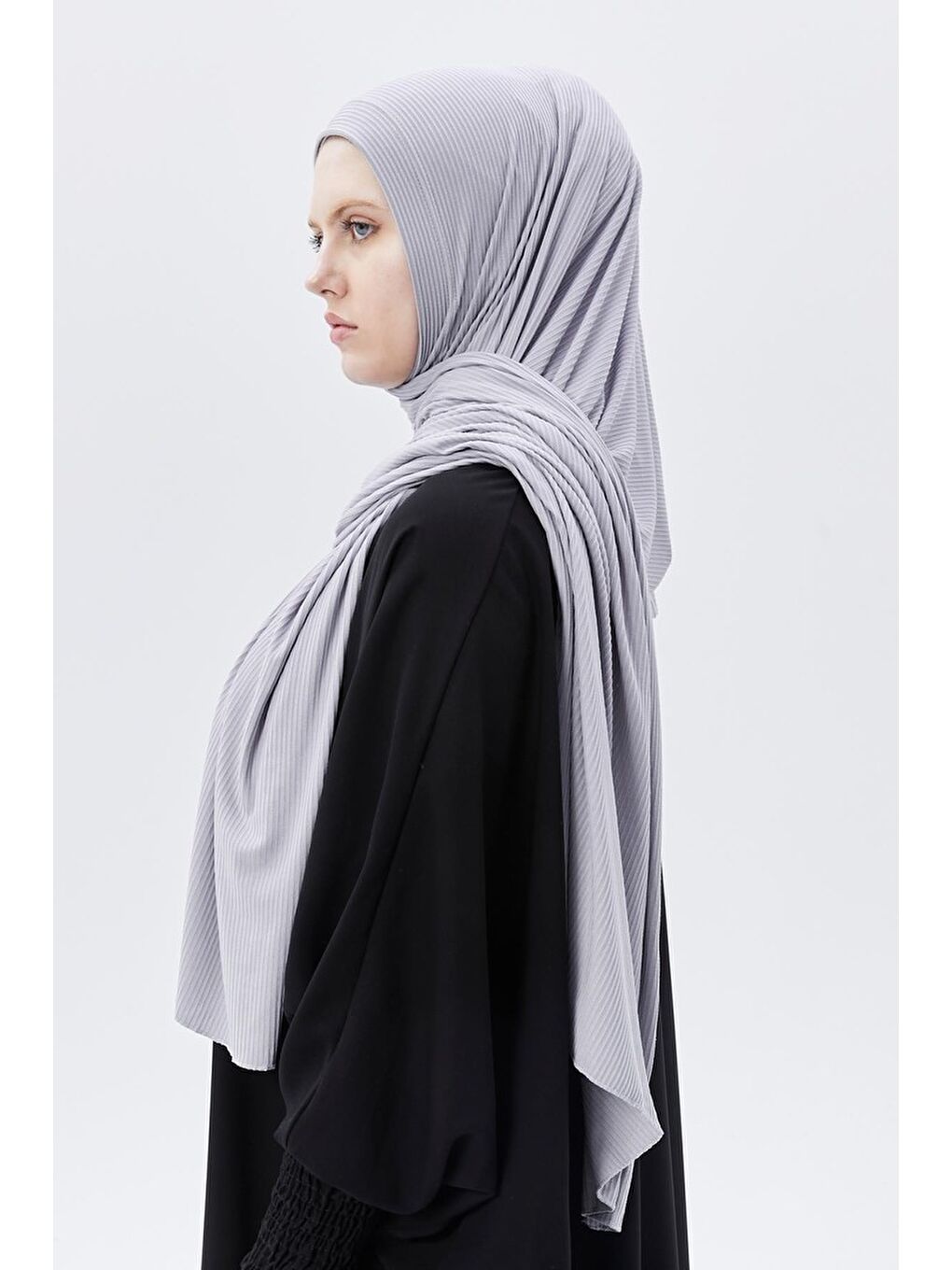 Gri Hazır Pratik Geçmeli Lüks Organik Çizgili Kaşkorse Şal Çapraz Hizalı-4