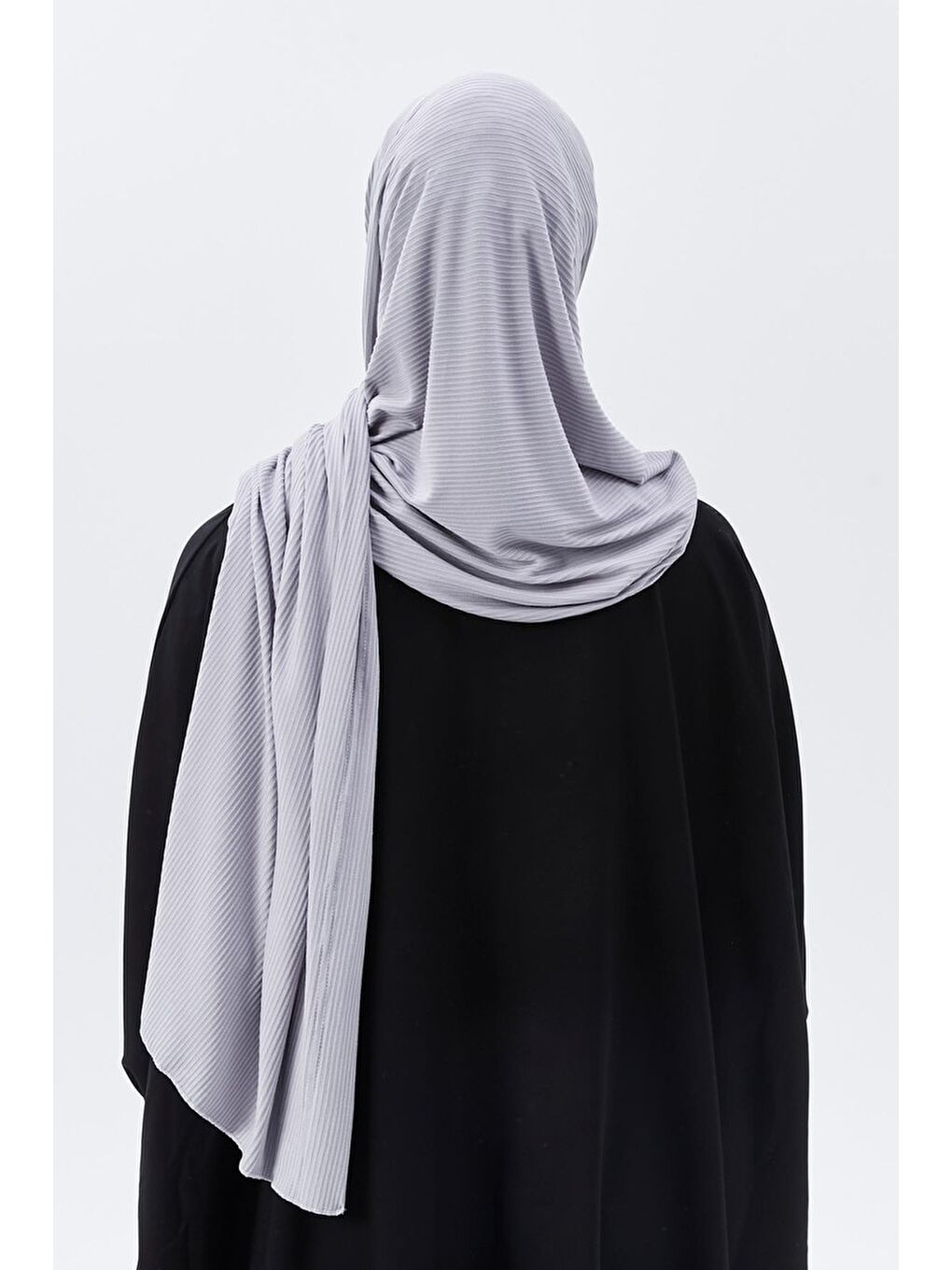 Gri Hazır Pratik Geçmeli Lüks Organik Çizgili Kaşkorse Şal Çapraz Hizalı-5