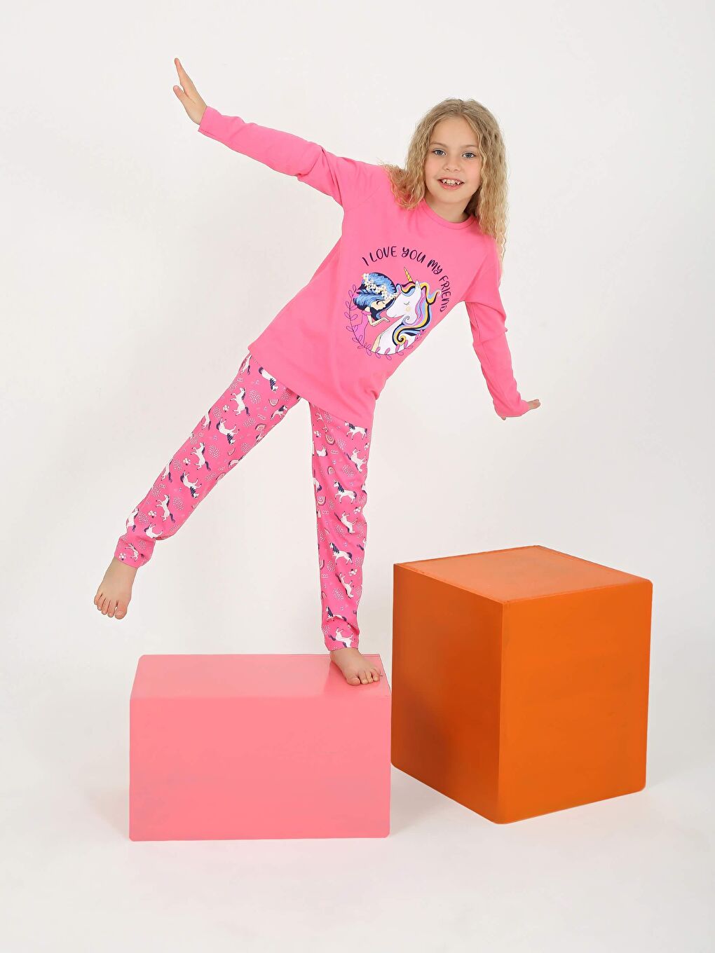 Pembe Kız Çocuk Uzun Kollu Pijama Takımı My Friend-2