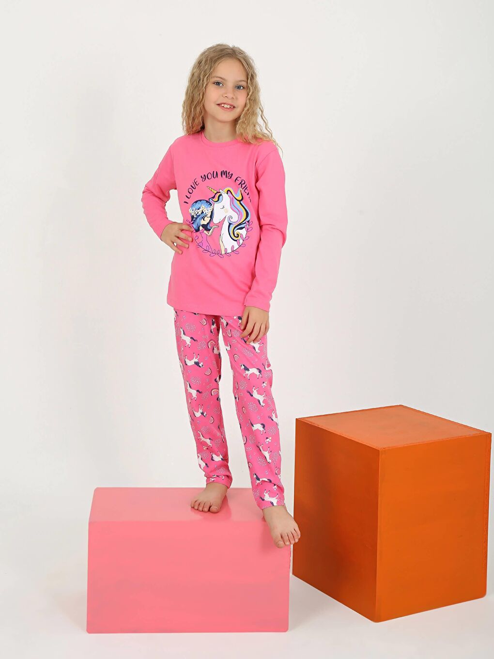 Pembe Kız Çocuk Uzun Kollu Pijama Takımı My Friend-3