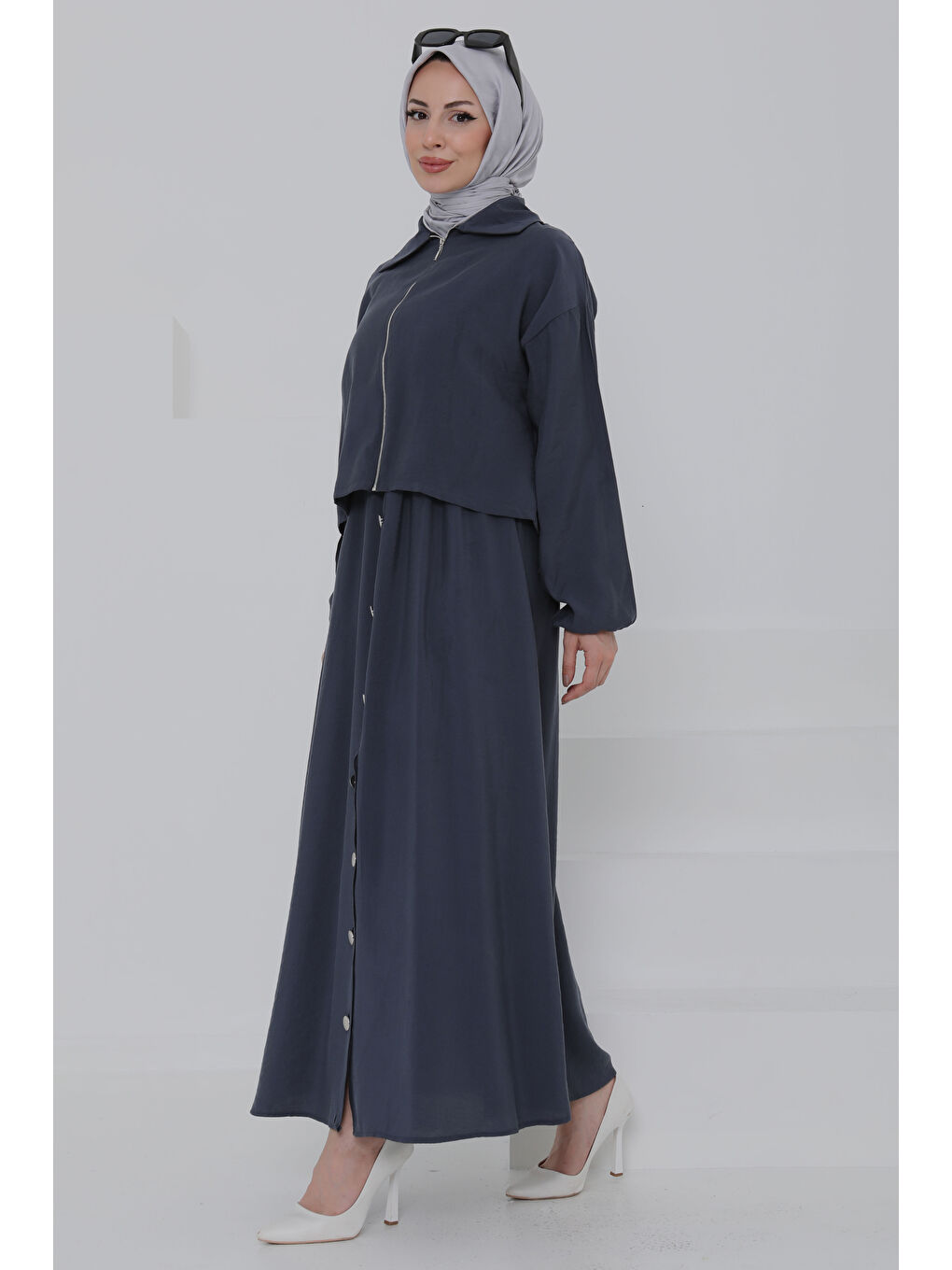 Gri Düğme Detaylı Takım Füme - 27010-3