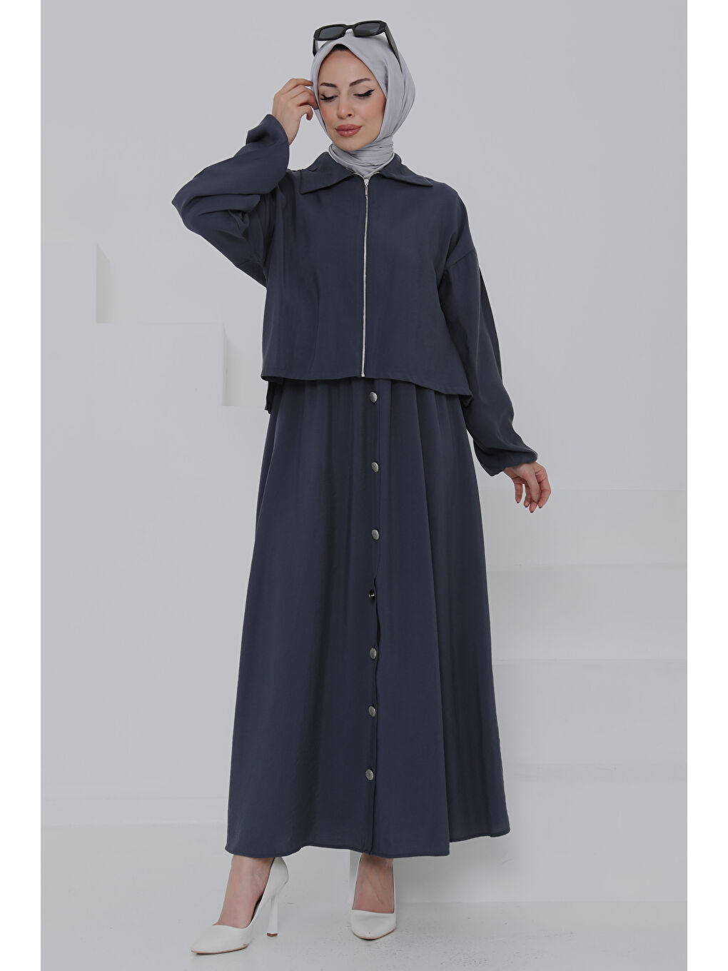 Gri Düğme Detaylı Takım Füme - 27010-4