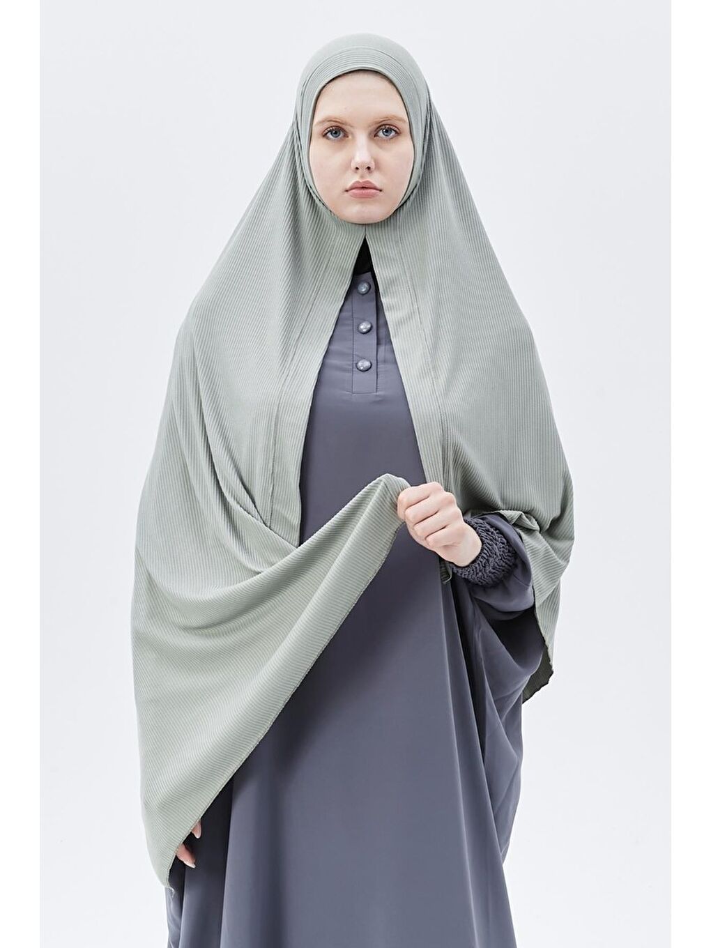 Yeşil Hazır Pratik Geçmeli Lüks Organik Çizgili Kaşkorse Şal Çapraz Hizalı-2