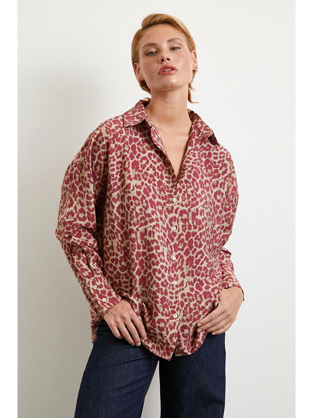 Leopar Desen Javanez Gömlek Yeşil