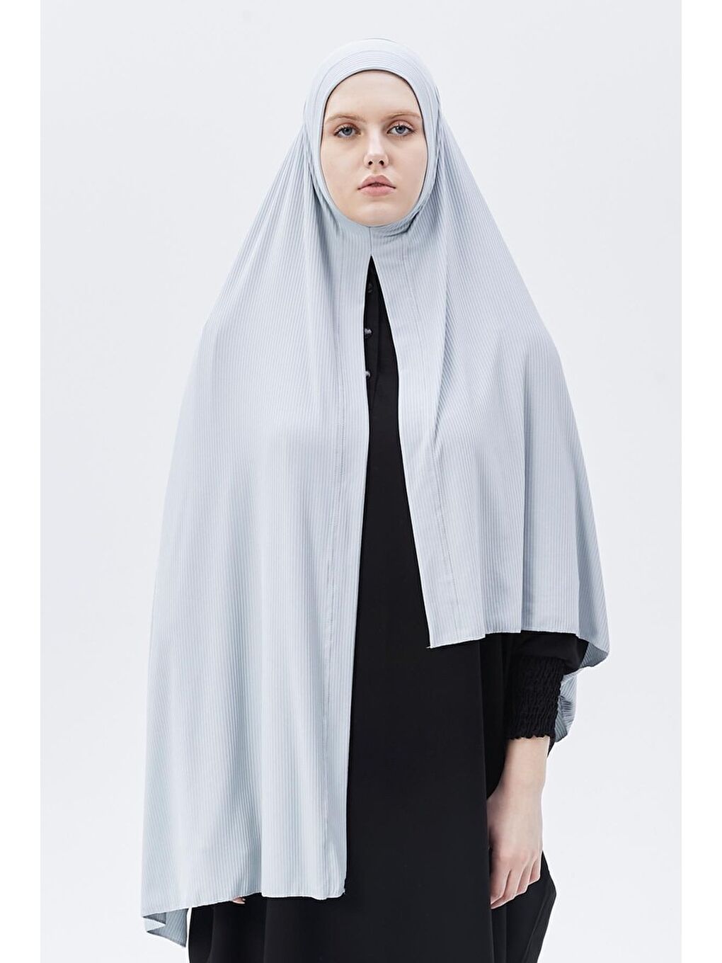 Mavi Hazır Pratik Geçmeli Lüks Organik Çizgili Kaşkorse Şal Çapraz Hizalı-1