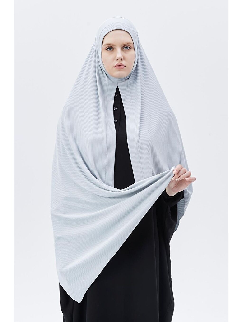 Mavi Hazır Pratik Geçmeli Lüks Organik Çizgili Kaşkorse Şal Çapraz Hizalı-2