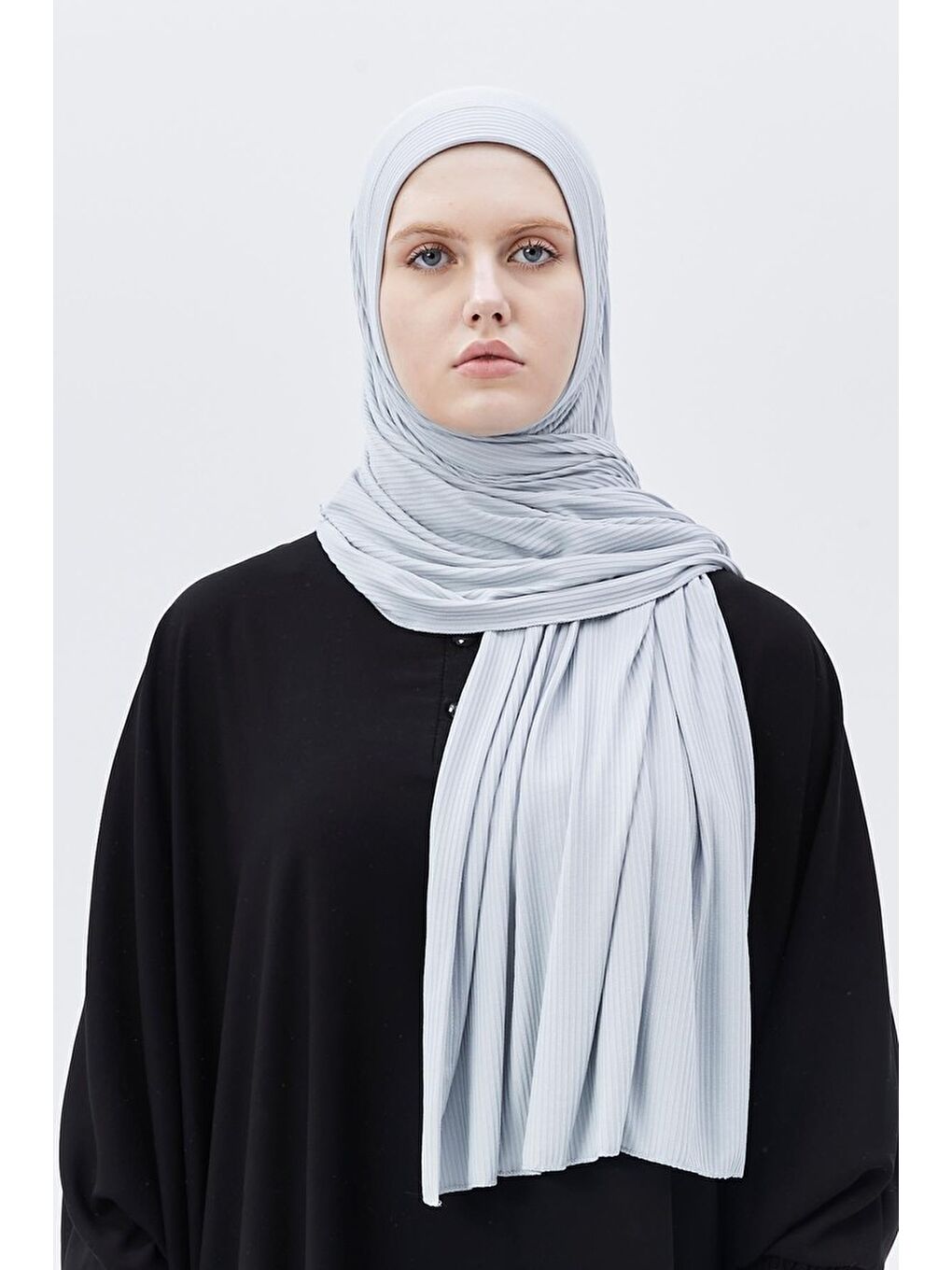 Mavi Hazır Pratik Geçmeli Lüks Organik Çizgili Kaşkorse Şal Çapraz Hizalı-3