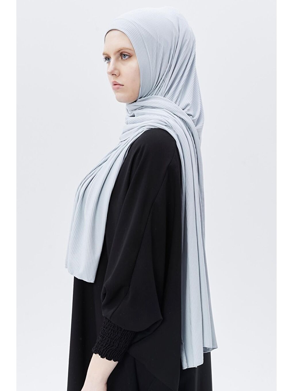 Mavi Hazır Pratik Geçmeli Lüks Organik Çizgili Kaşkorse Şal Çapraz Hizalı-4