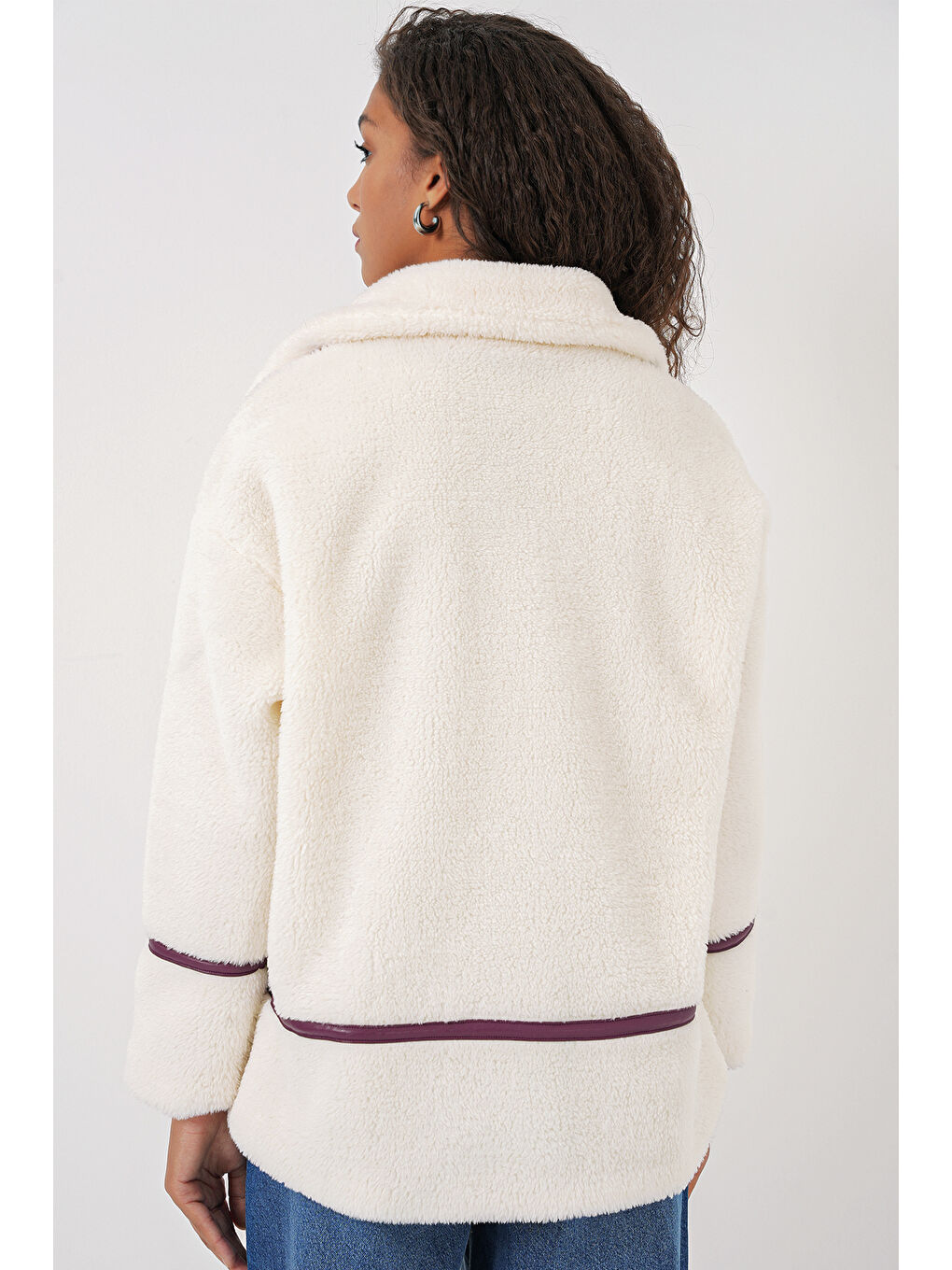 5173 Astarlı Pelüş Ceket   Mürdüm-6