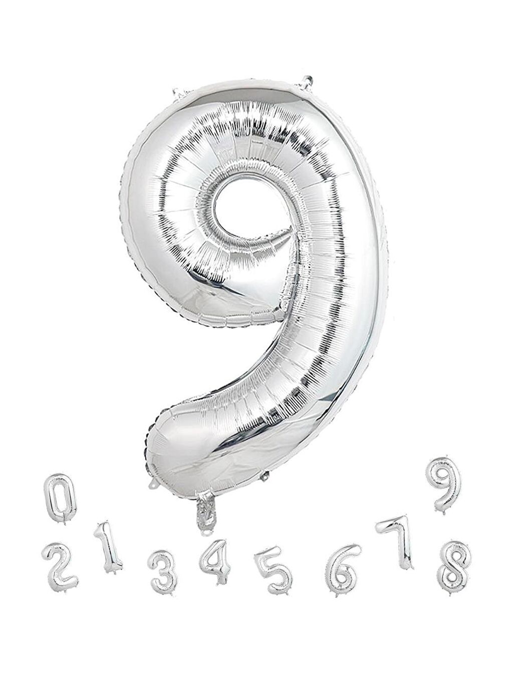 Gri Rakam Folyo Balon Doğum Günü Parti Balonu 9 Gümüş Renk 76 cm-1