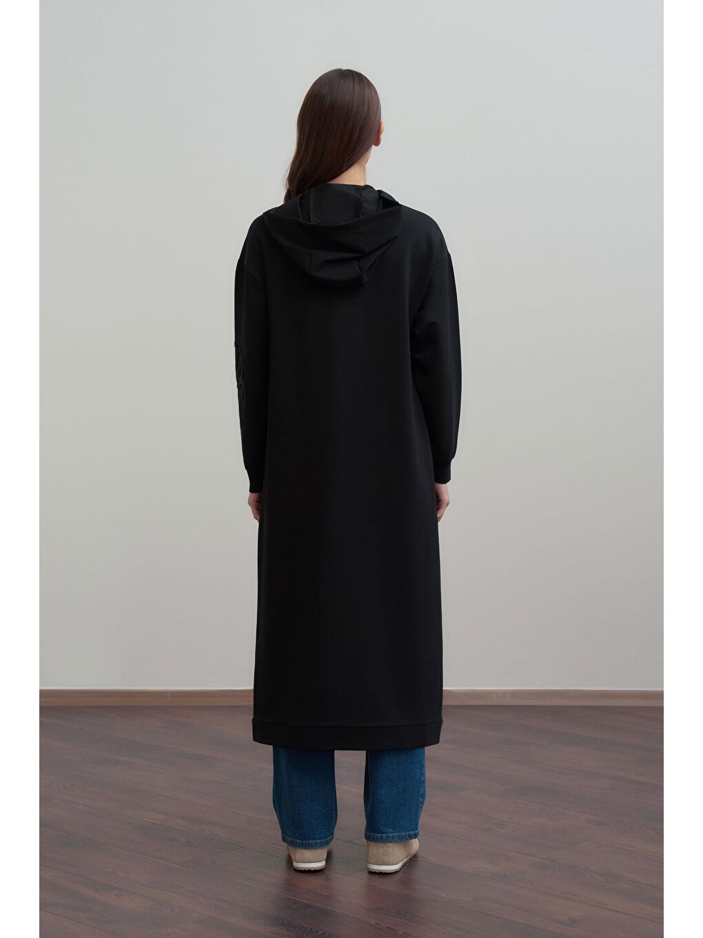 Siyah-Pamuklu Nakışlı Fermuarlı Sweat Hırka-2