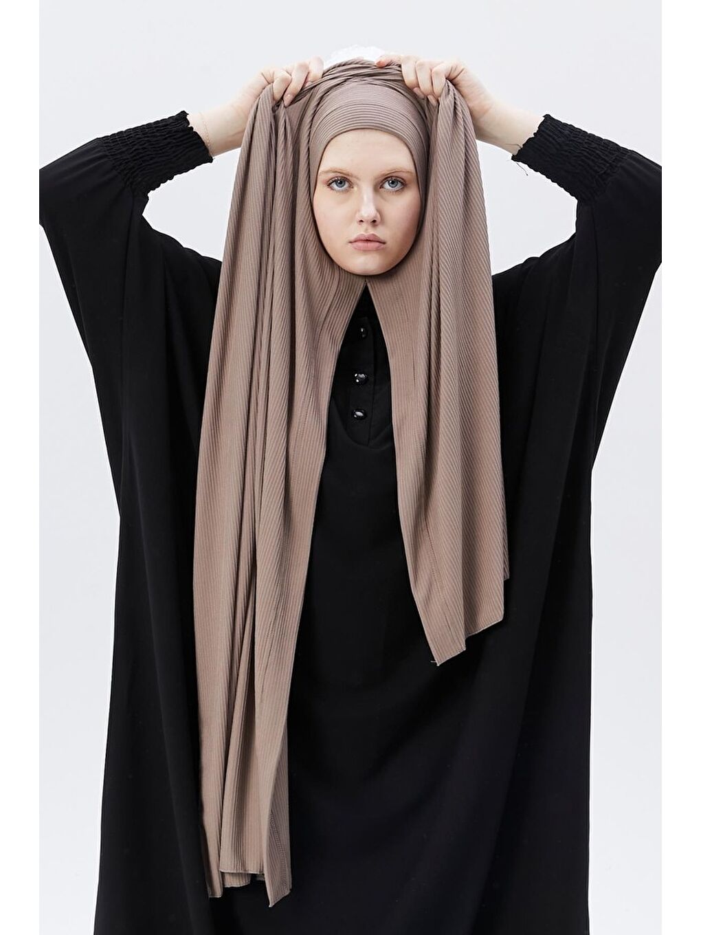 Kahverengi Hazır Pratik Geçmeli Lüks Organik Çizgili Kaşkorse Şal Çapraz Hizalı