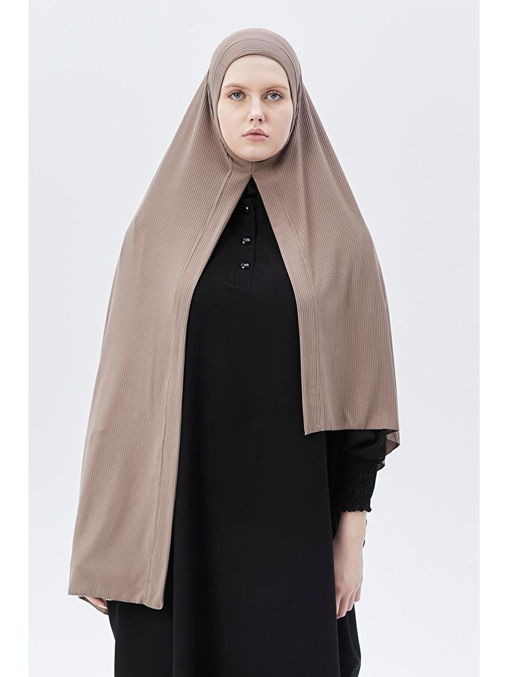 Kahverengi Hazır Pratik Geçmeli Lüks Organik Çizgili Kaşkorse Şal Çapraz Hizalı-1