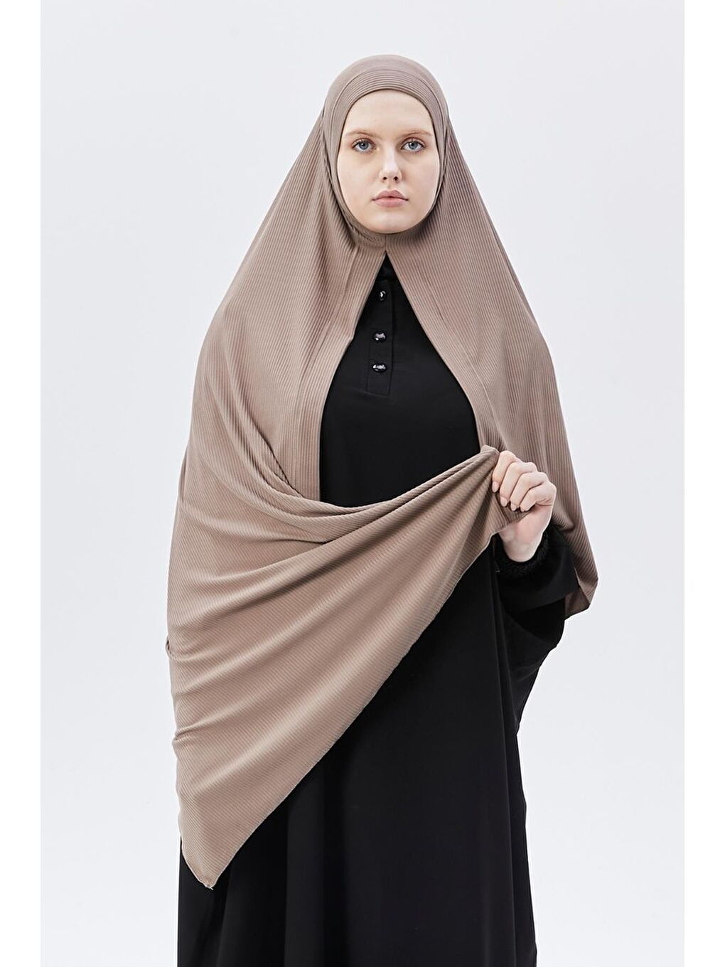 Kahverengi Hazır Pratik Geçmeli Lüks Organik Çizgili Kaşkorse Şal Çapraz Hizalı-2