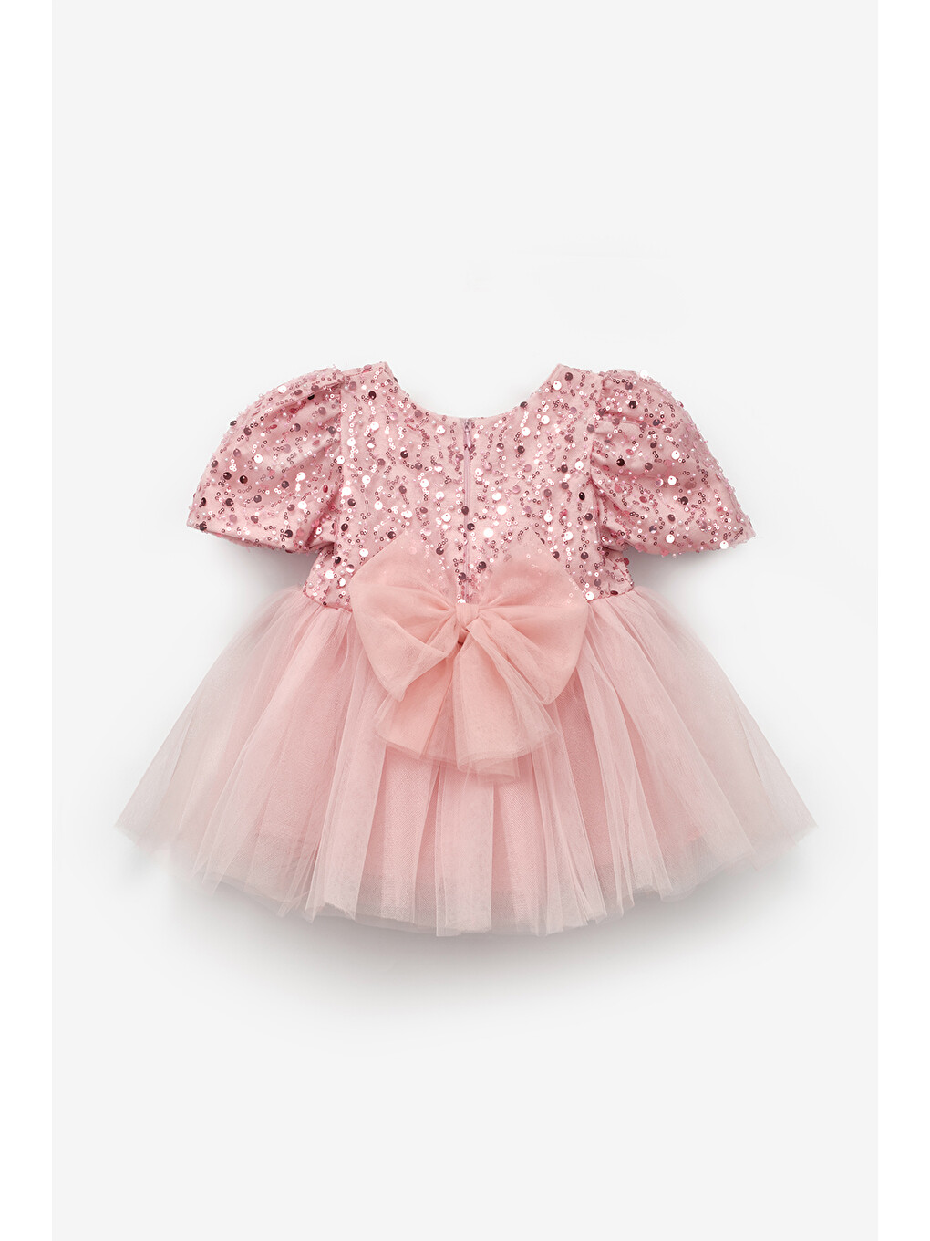 Pembe Pudra Pullu Boncuklu Kız Bebek Elbise - Gloria-2