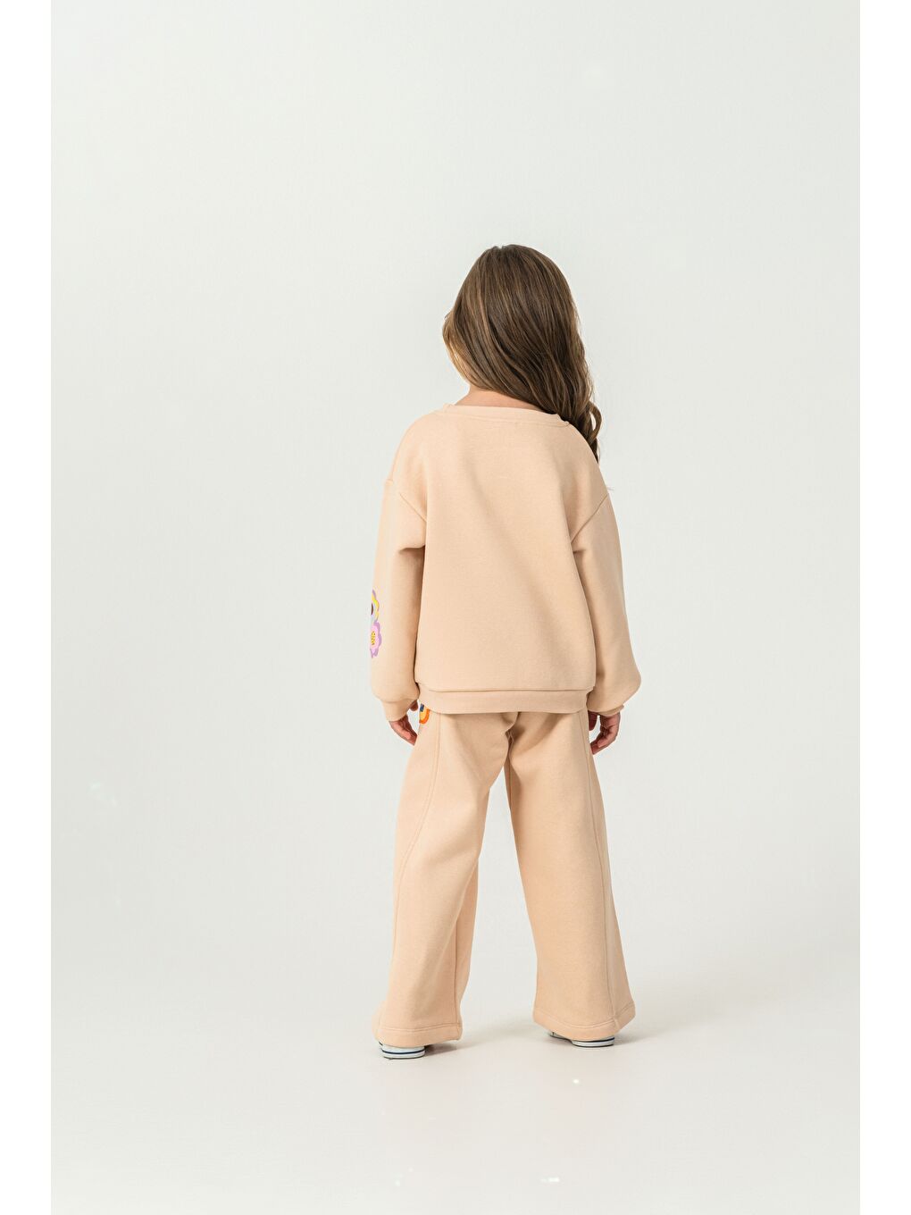 Ekru Kız Çocuk 3 İplik Kumaş İspanyol Paça Eşofman Takımı-2