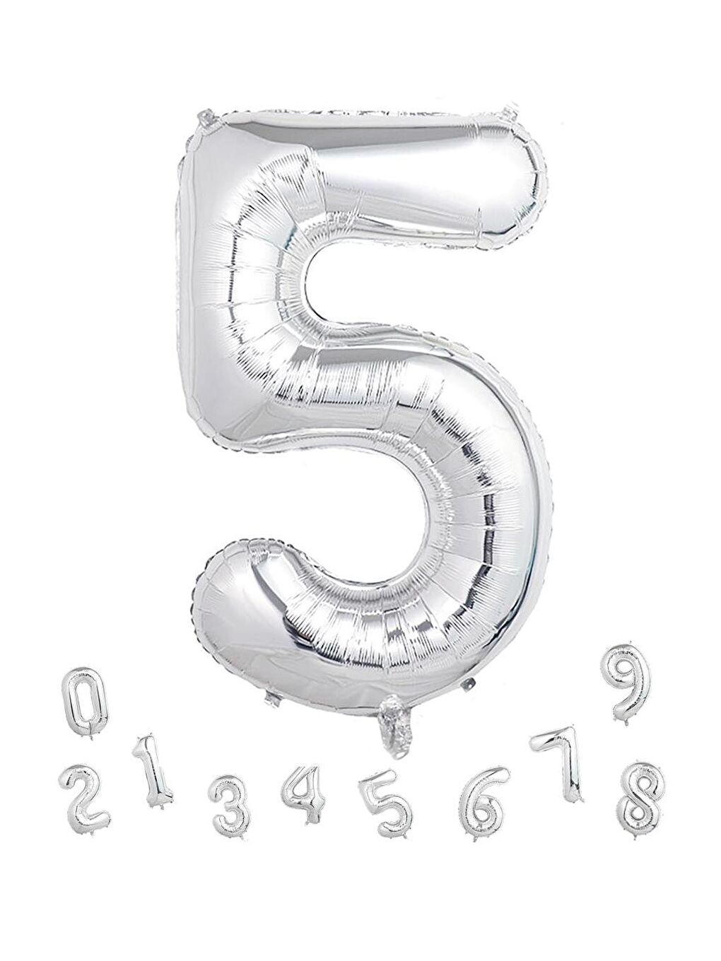 Gri Rakam Folyo Balon Doğum Günü Parti Balonu 5 Gümüş Renk 76 cm-1
