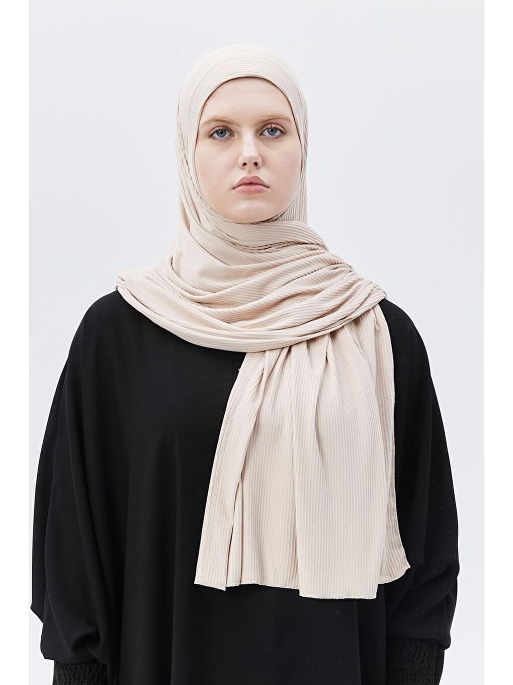 Bej Hazır Pratik Geçmeli Lüks Organik Çizgili Kaşkorse Şal Çapraz Hizalı-3