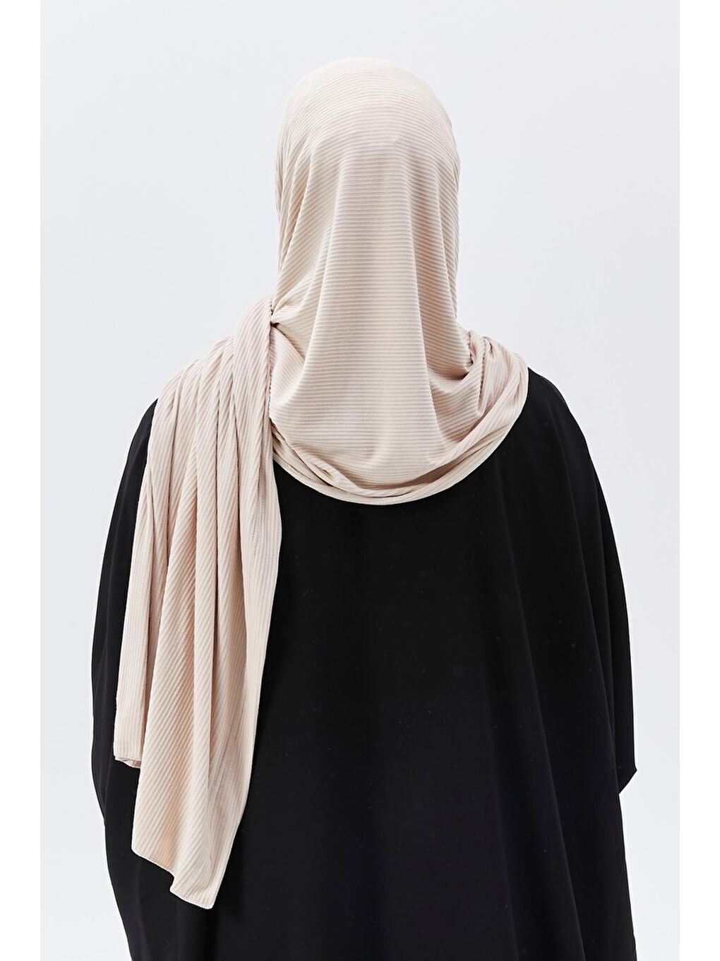 Bej Hazır Pratik Geçmeli Lüks Organik Çizgili Kaşkorse Şal Çapraz Hizalı-5