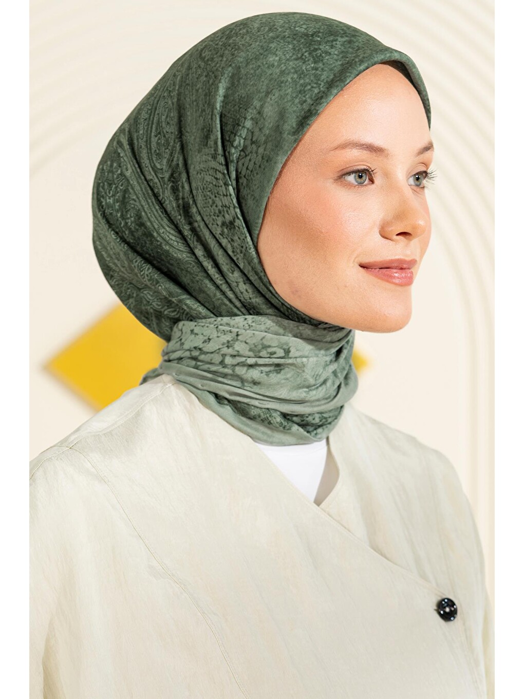 Yeşil Desenli Soft Eşarp Akleia-3
