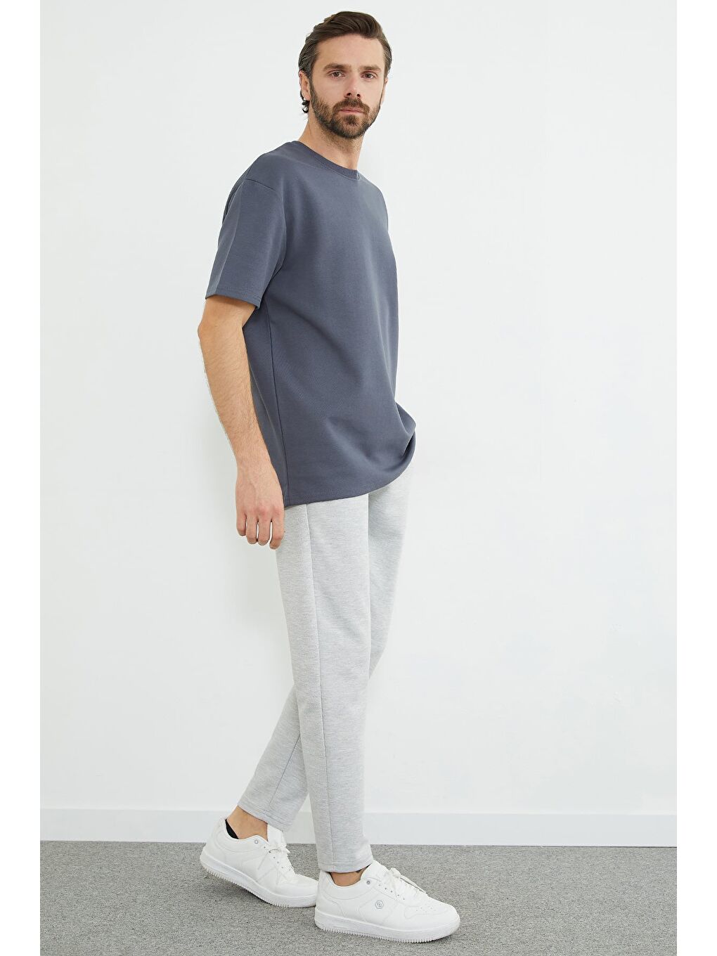 Gri Beli Lastikli Cepli Pike Kumaş Pantolon-1