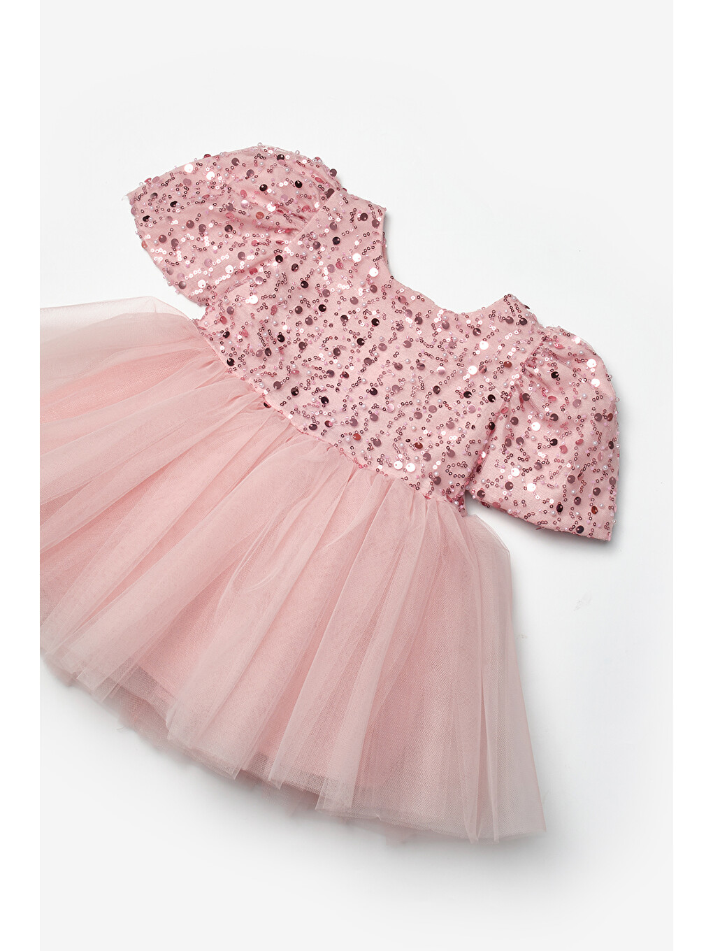 Pembe Pudra Pullu Boncuklu Kız Bebek Elbise - Gloria-3