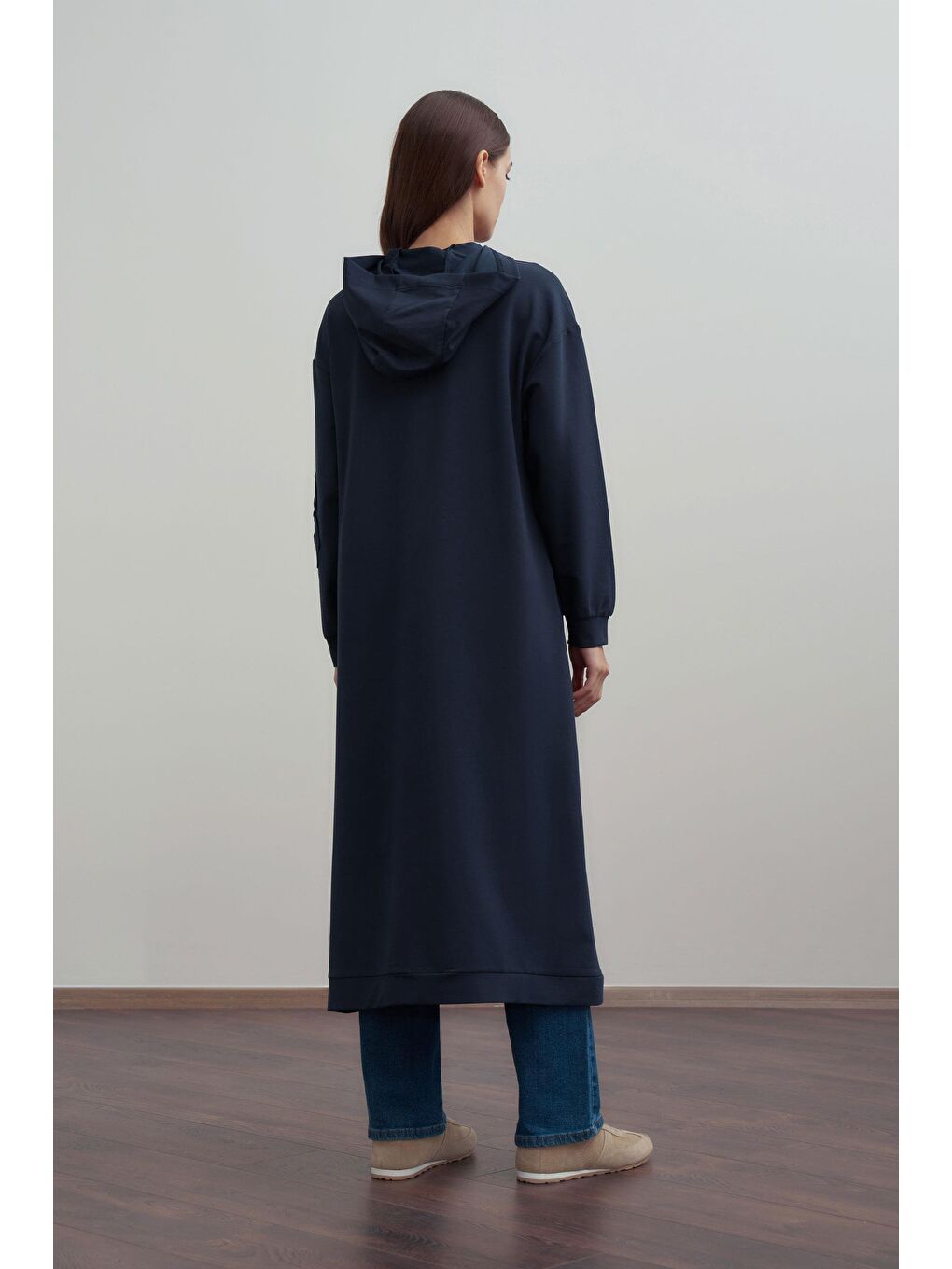 Lacivert-Pamuklu Nakışlı Fermuarlı Sweat Hırka-2