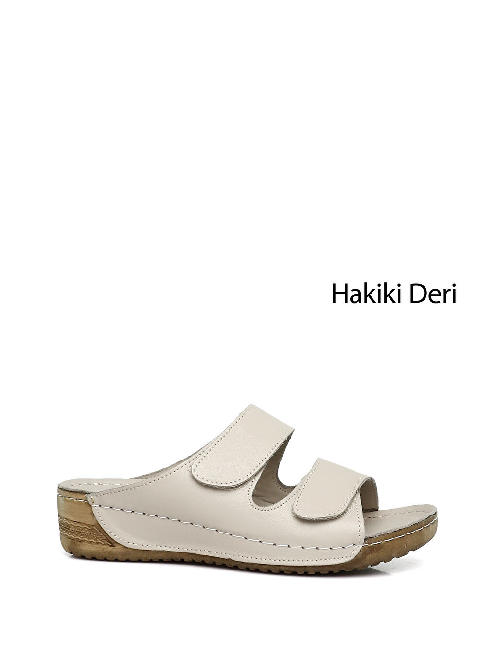 Ekru Kadın KREM Cırtlı Dolgu Taban Hakiki Deri Terlik