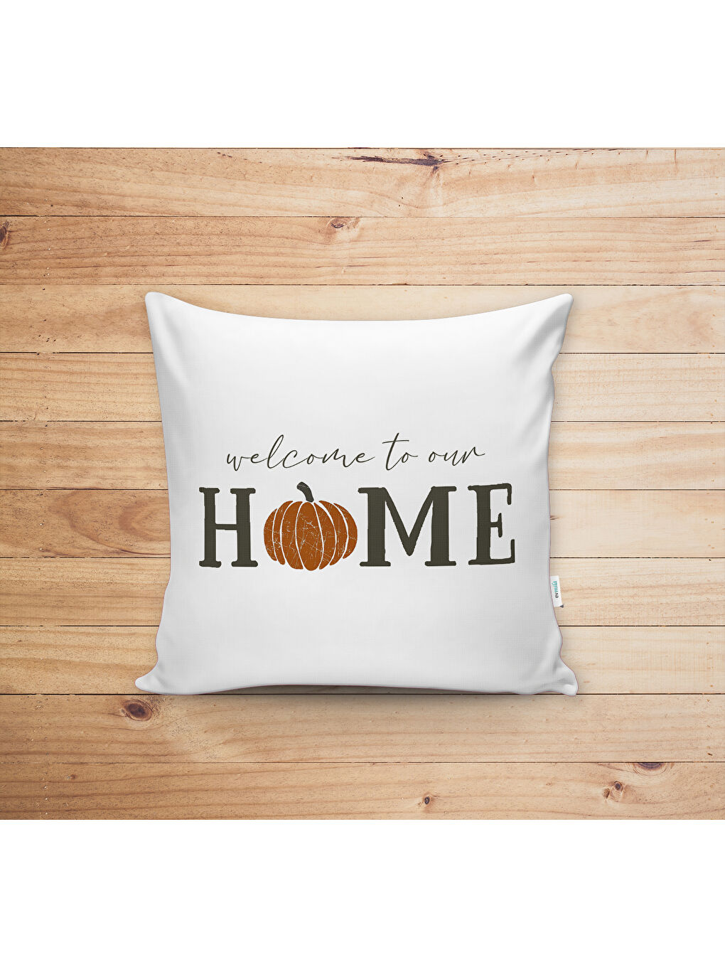 Karışık Çift Taraf Baskılı Kadife Doku Sonbahar Ve Kabak Desenli Kırlent Kılıfı-1