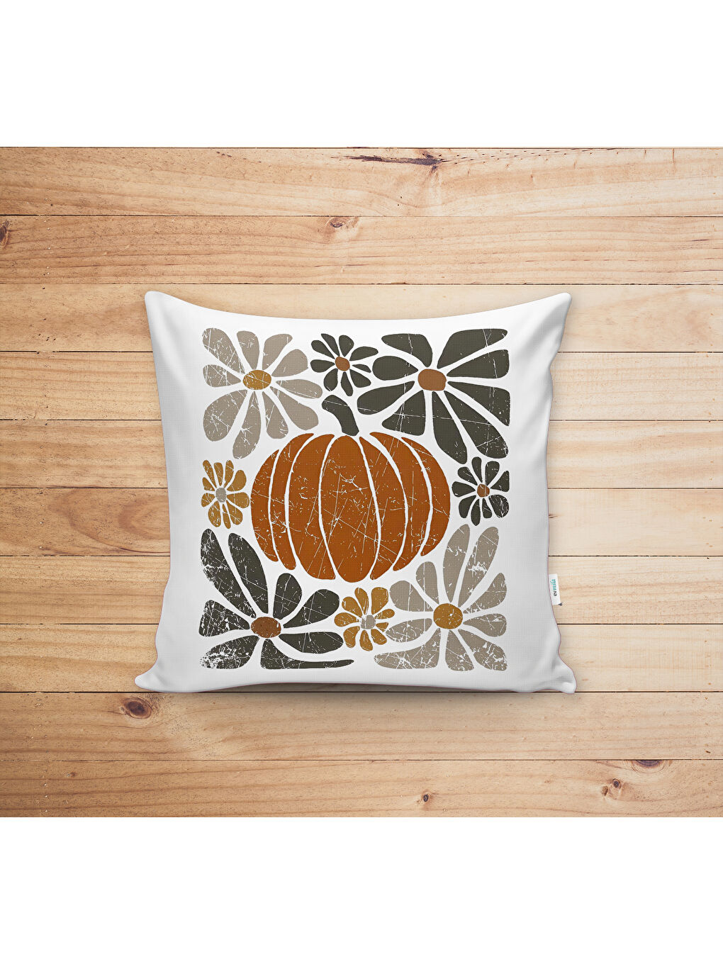 Karışık Çift Taraf Baskılı Kadife Doku Sonbahar Ve Kabak Desenli Kırlent Kılıfı-1