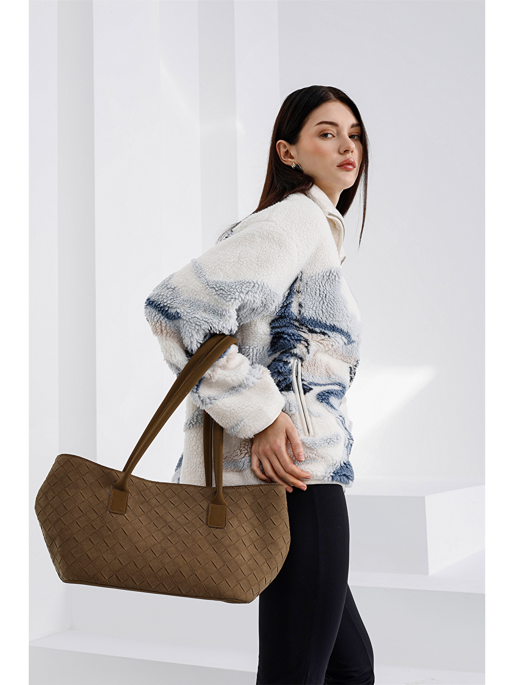 Kahverengi Veneta Süet Shopper Omuz Çantası Taba-1