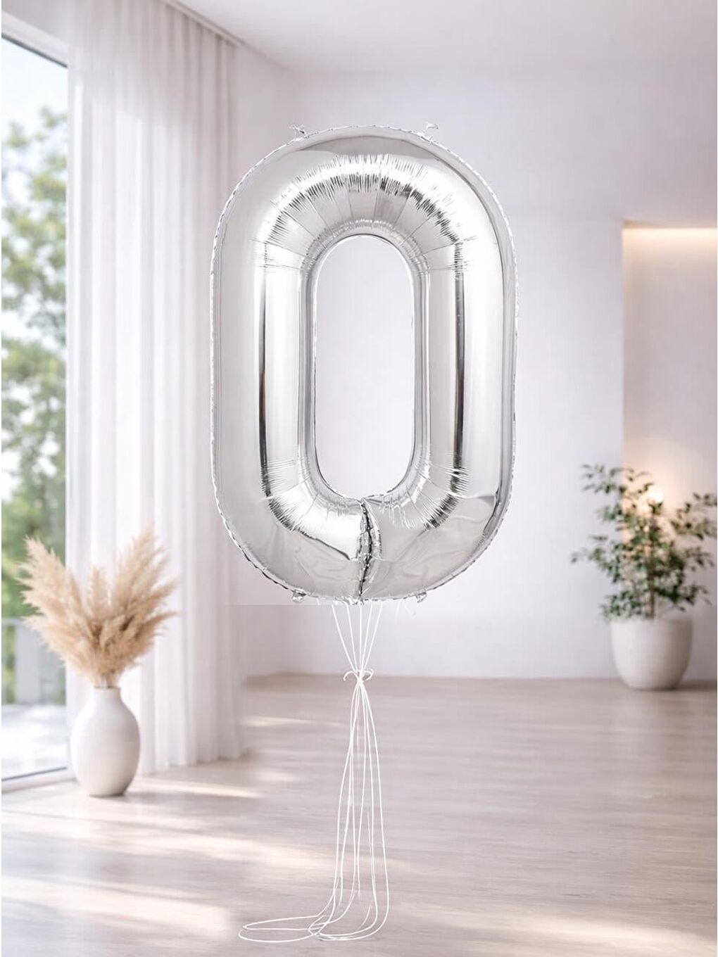 Gri Rakam Folyo Balon Doğum Günü Parti Balonu 0 Gümüş Renk 76 cm