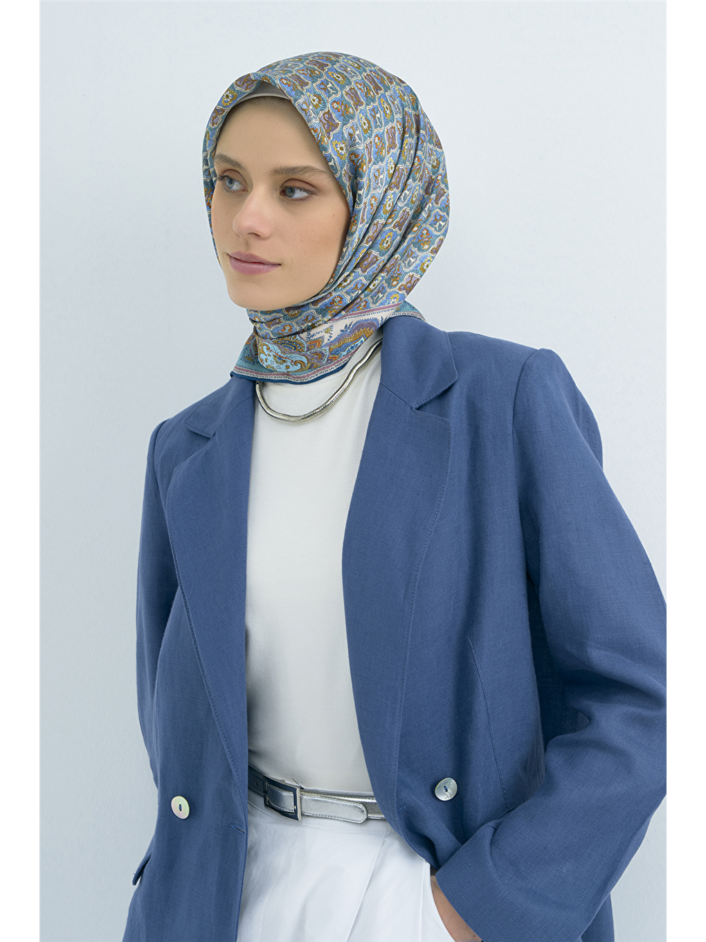 Mavi Saf İpek Sura Eşarp 9518D 33-1