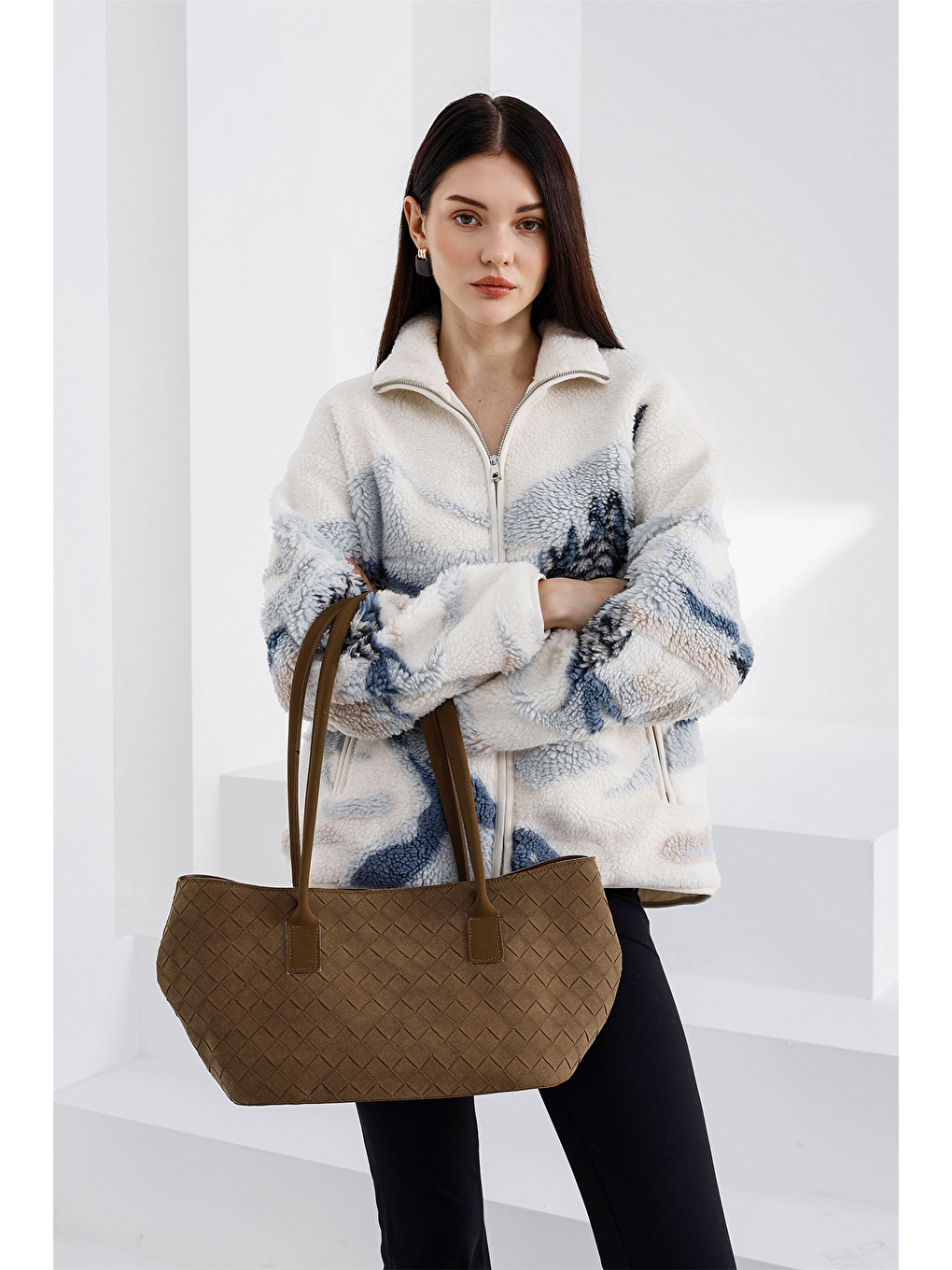 Kahverengi Veneta Süet Shopper Omuz Çantası Taba-2