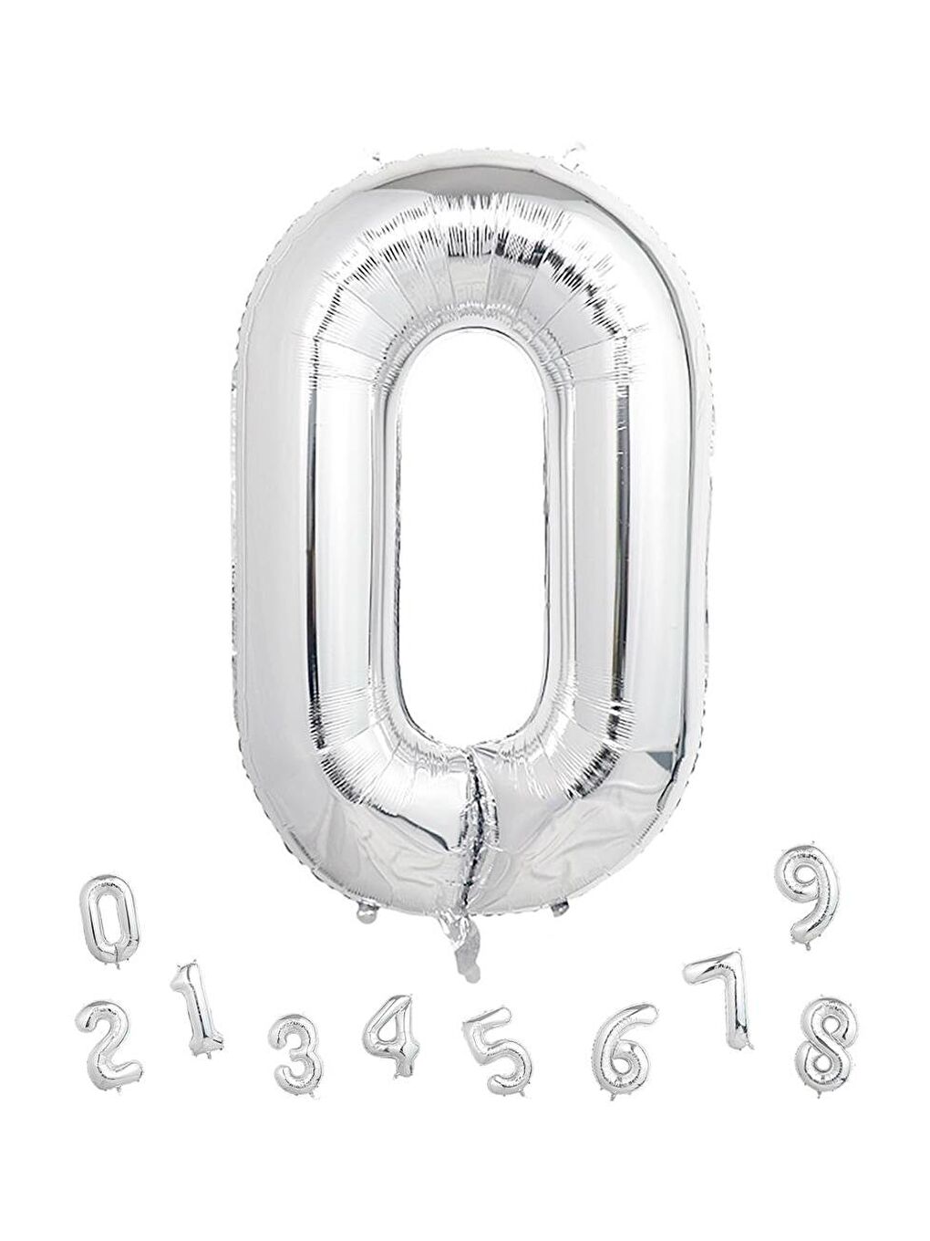 Gri Rakam Folyo Balon Doğum Günü Parti Balonu 0 Gümüş Renk 76 cm-1