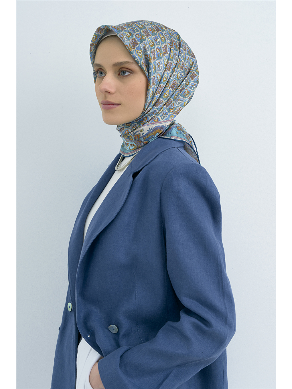 Mavi Saf İpek Sura Eşarp 9518D 33-2