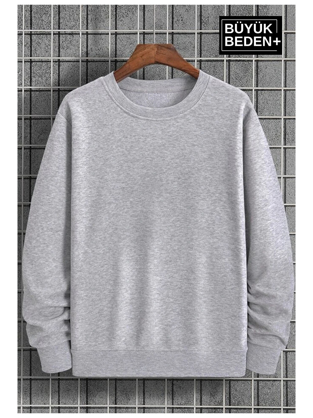 Gri Erkek  Bisiklet Yaka İnce Büyük Beden Sweatshirt SPR24BSW56-2