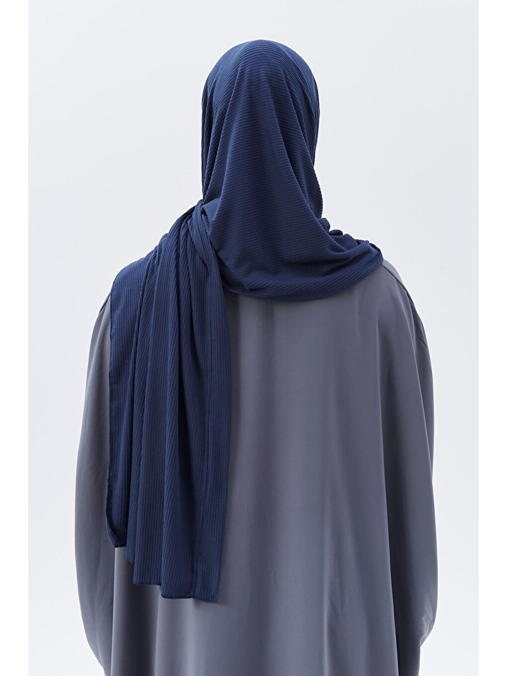 Lacivert Hazır Pratik Geçmeli Lüks Organik Çizgili Kaşkorse Şal Çapraz Hizalı-5