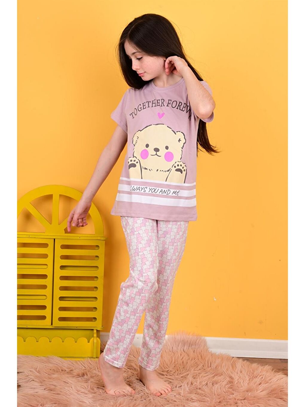 Kız Çocuk Kısa Kollu Pijama Takımı Together Forever Lila-1