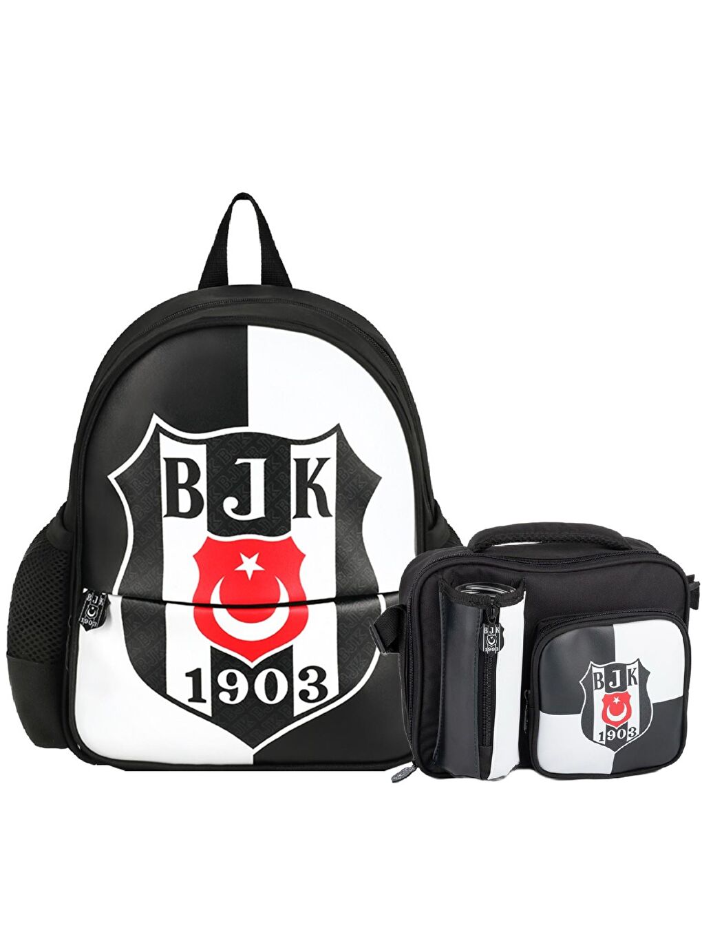2 Bölmeli 1903 Logo Baskılı Suni Deri Anaokulu Çantası + Beslenme Çantası 2 Li Set