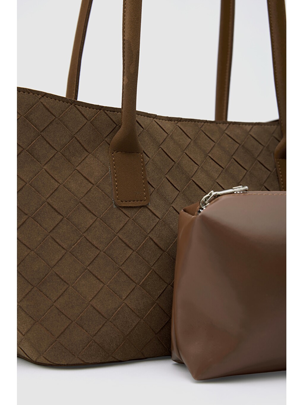 Kahverengi Veneta Süet Shopper Omuz Çantası Taba-5