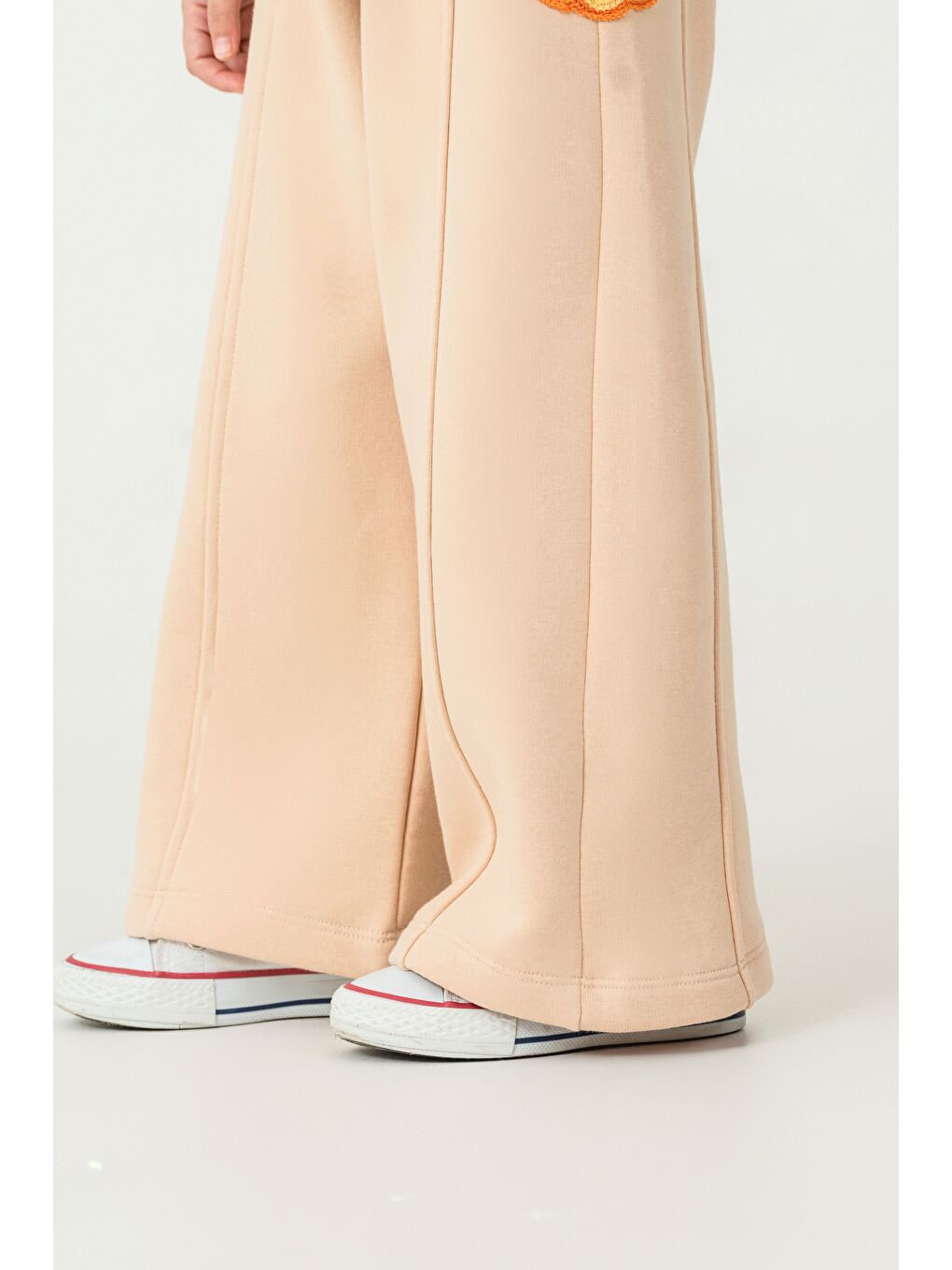 Ekru Kız Çocuk 3 İplik Kumaş İspanyol Paça Eşofman Takımı-6