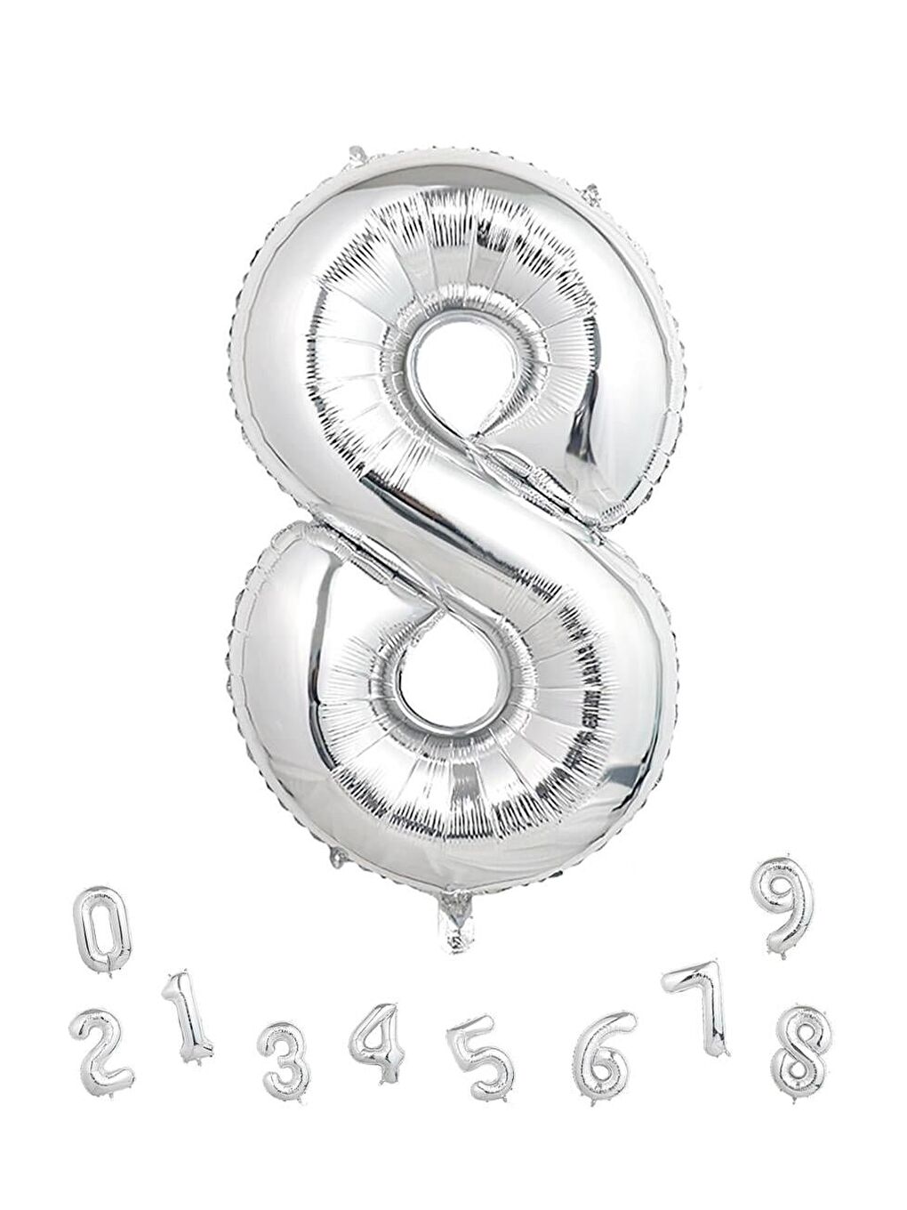 Gri Rakam Folyo Balon Doğum Günü Parti Balonu 8 Gümüş Renk 76 cm-1