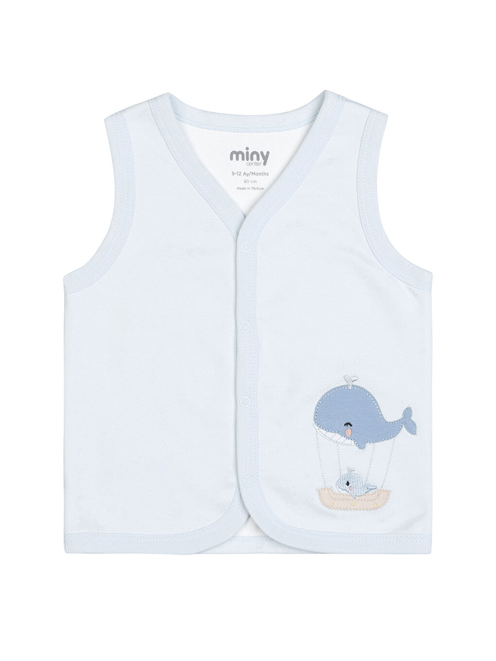 Erkek Balina Nakışlı Yelek Yenidoğan-24 Ay Mavi