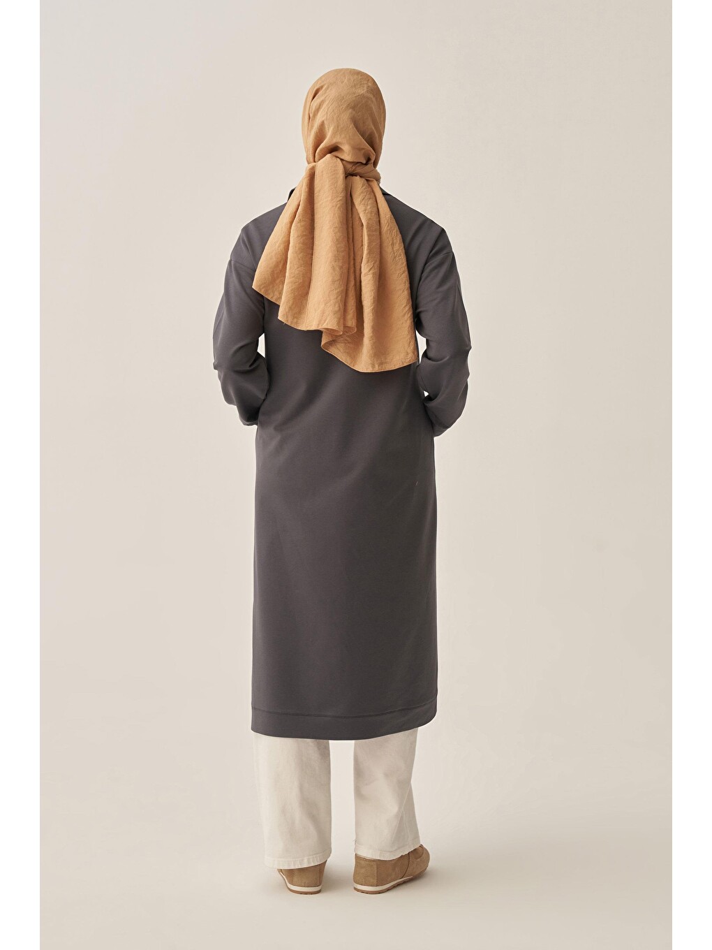 Antrasit-pamuklu Aplike Detaylı Fermuarlı Sweat-2