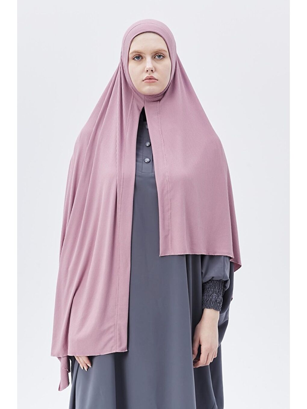 Pembe Hazır Pratik Geçmeli Lüks Organik Çizgili Kaşkorse Şal Çapraz Hizalı-1