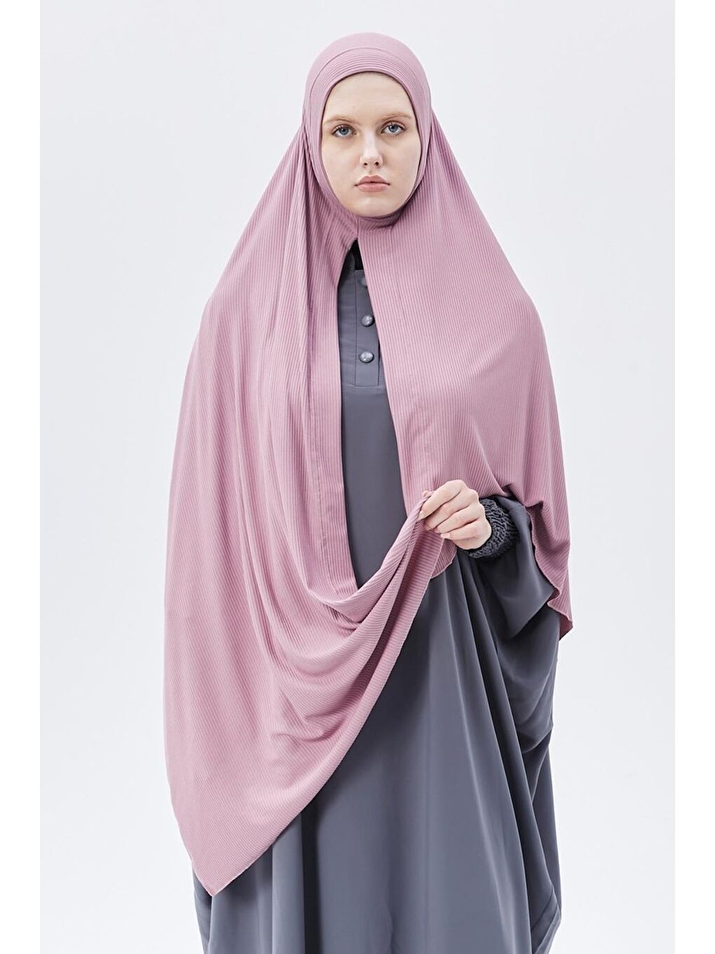 Pembe Hazır Pratik Geçmeli Lüks Organik Çizgili Kaşkorse Şal Çapraz Hizalı-2