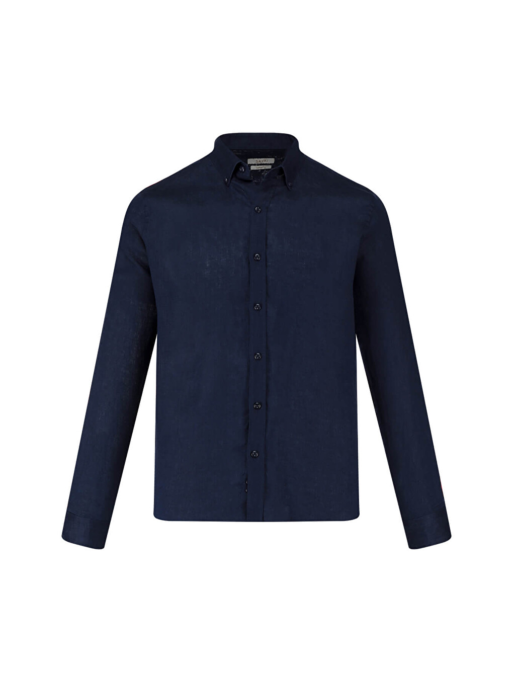Lacivert Comfort Fit 100% Keten Düğmeli Yaka Uzun Kollu Keten Gömlek